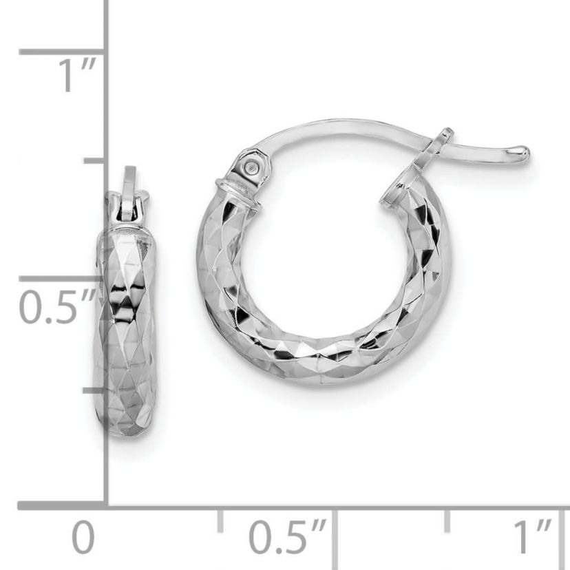 Sterling Silver Rhodium-plated Diamond-cut 3x20mm Hoop Earrings