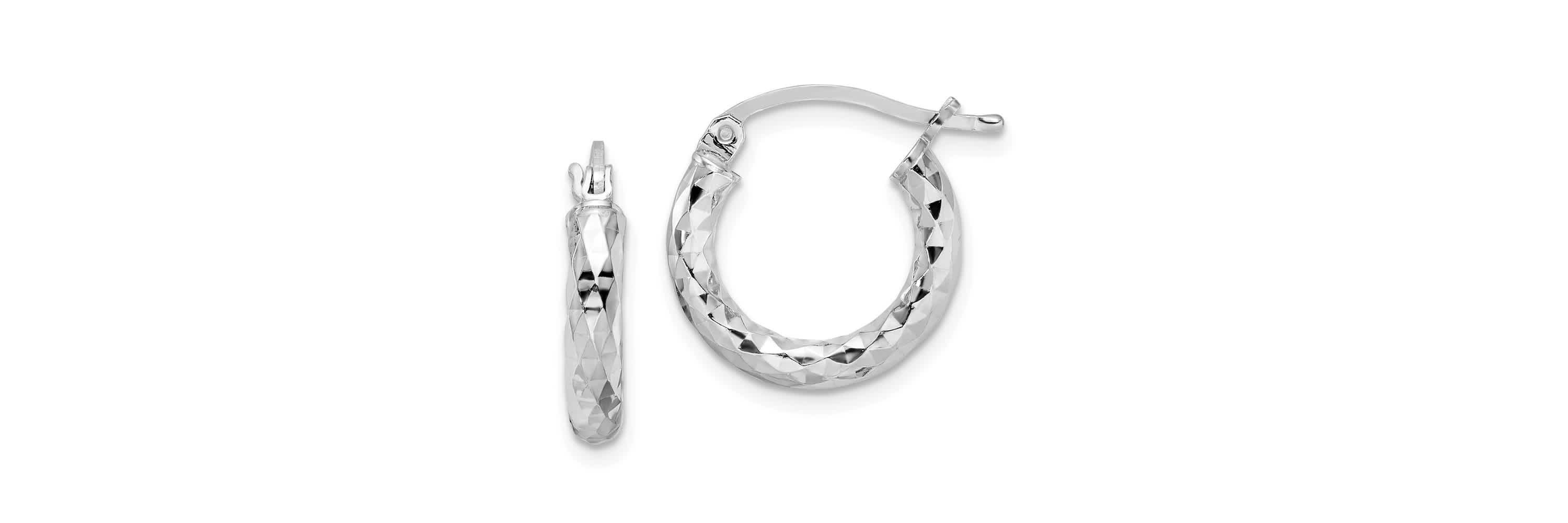 Sterling Silver Rhodium-plated 3mm Diamond-cut Hoop Earrings