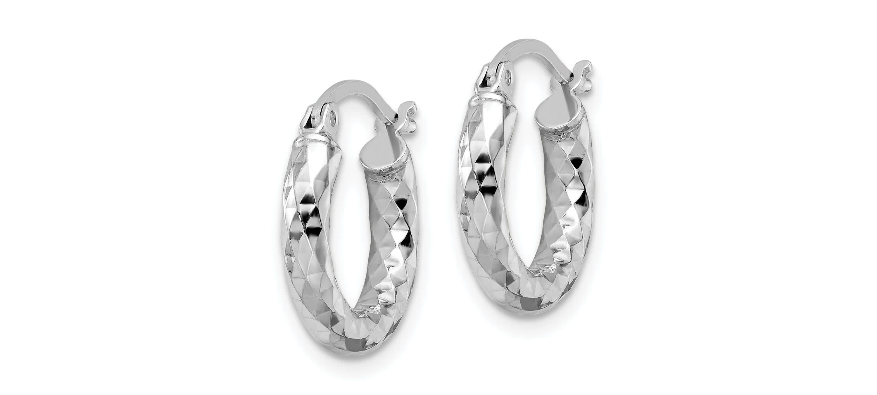 Sterling Silver Rhodium-plated 3mm Diamond-cut Hoop Earrings
