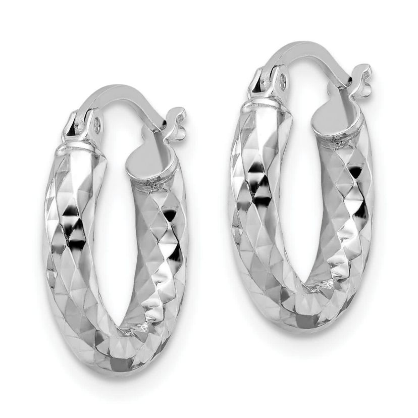 Sterling Silver Rhodium-plated 3mm Diamond-cut Hoop Earrings