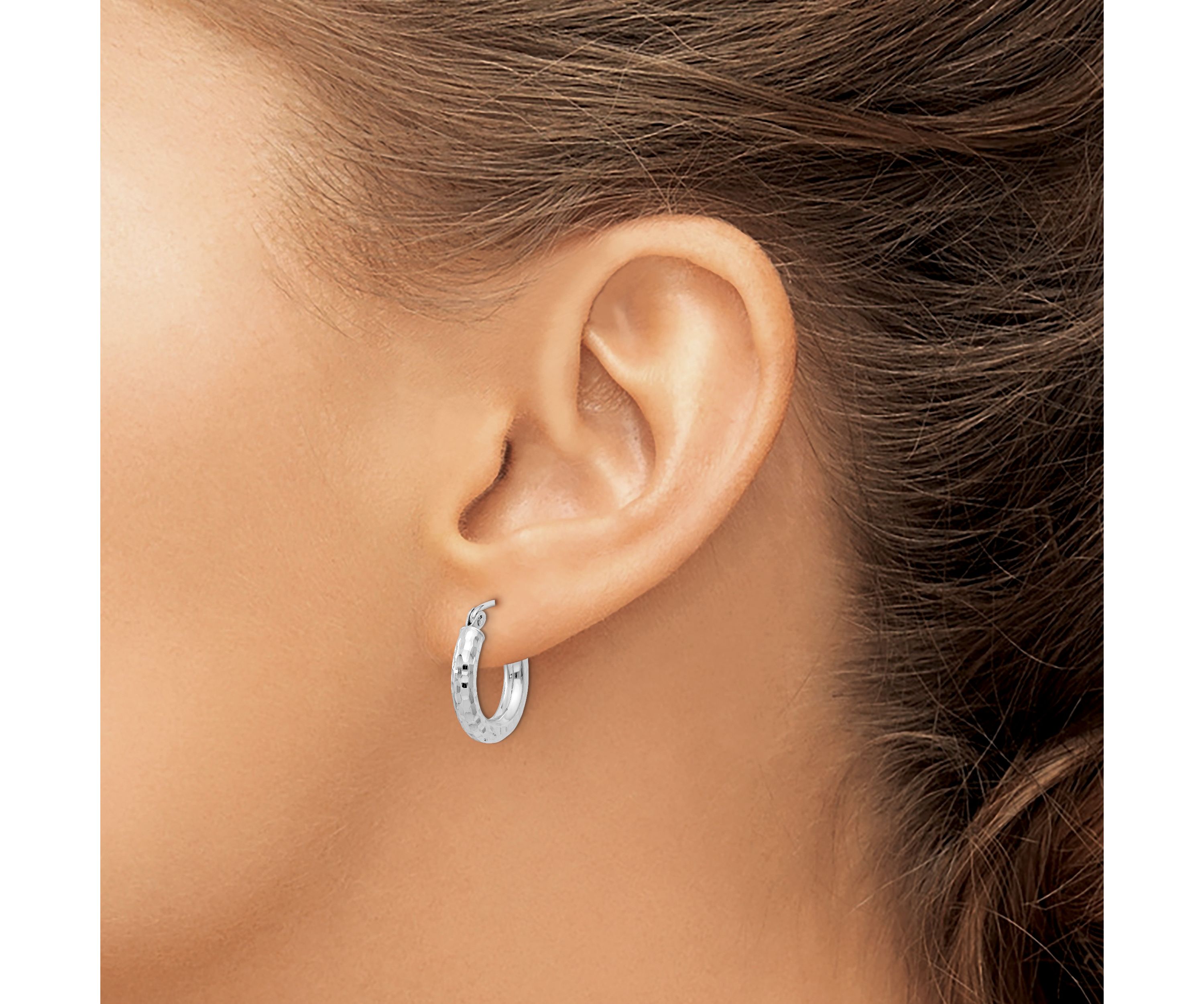Sterling Silver Rhodium-plated 3mm Diamond-cut Hoop Earrings