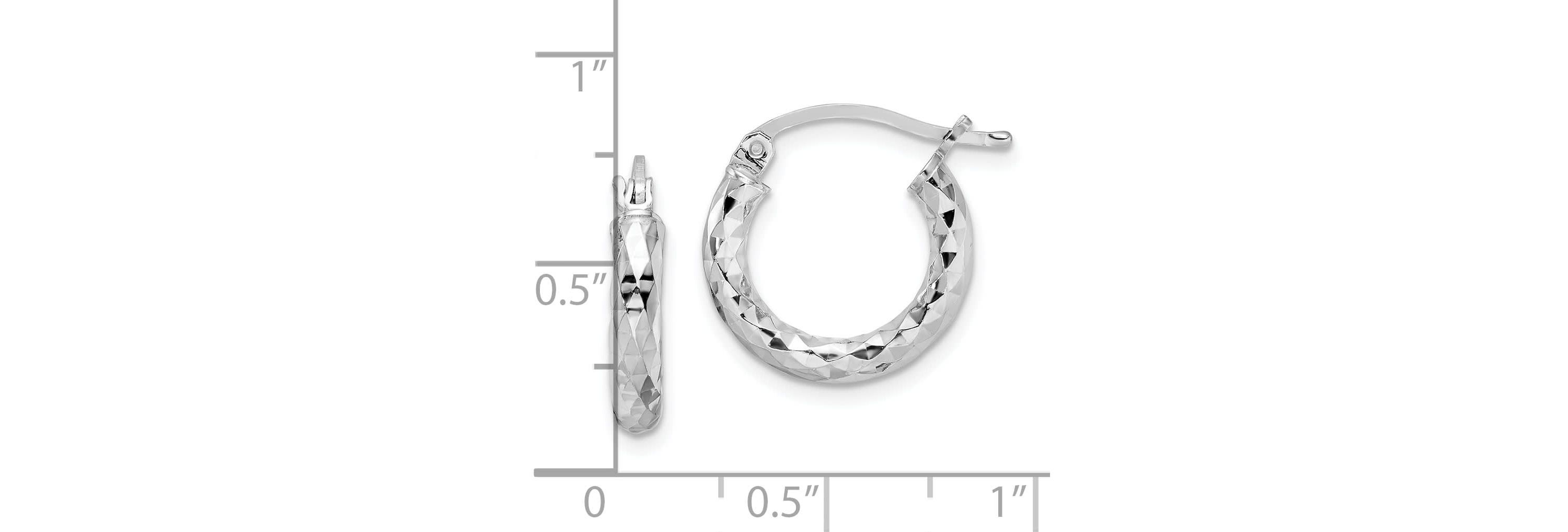 Sterling Silver Rhodium-plated 3mm Diamond-cut Hoop Earrings