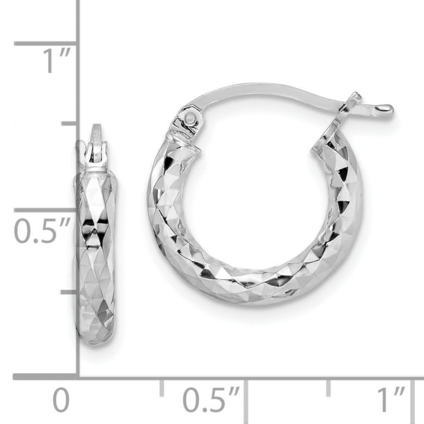Sterling Silver Rhodium-plated 3mm Diamond-cut Hoop Earrings