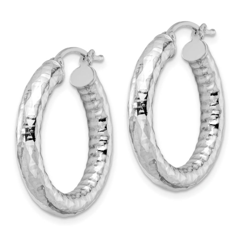 Sterling Silver Rhodium-plated 4mm Diamond-cut Hoop Earrings