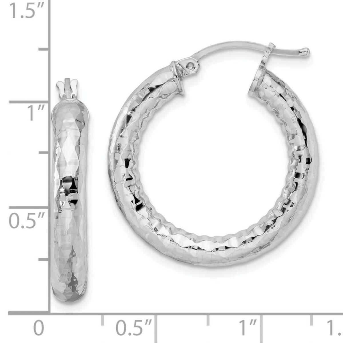Sterling Silver Rhodium-plated 4mm Diamond-cut Hoop Earrings