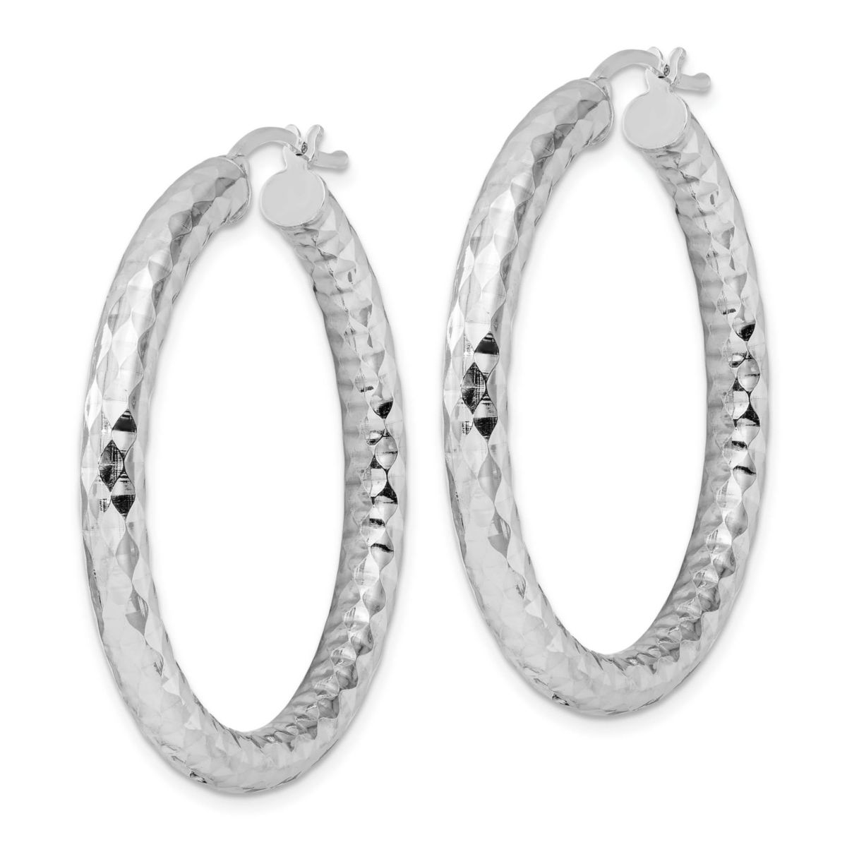 Sterling Silver Rhodium-plated 4mm Diamond-cut Hoop Earrings