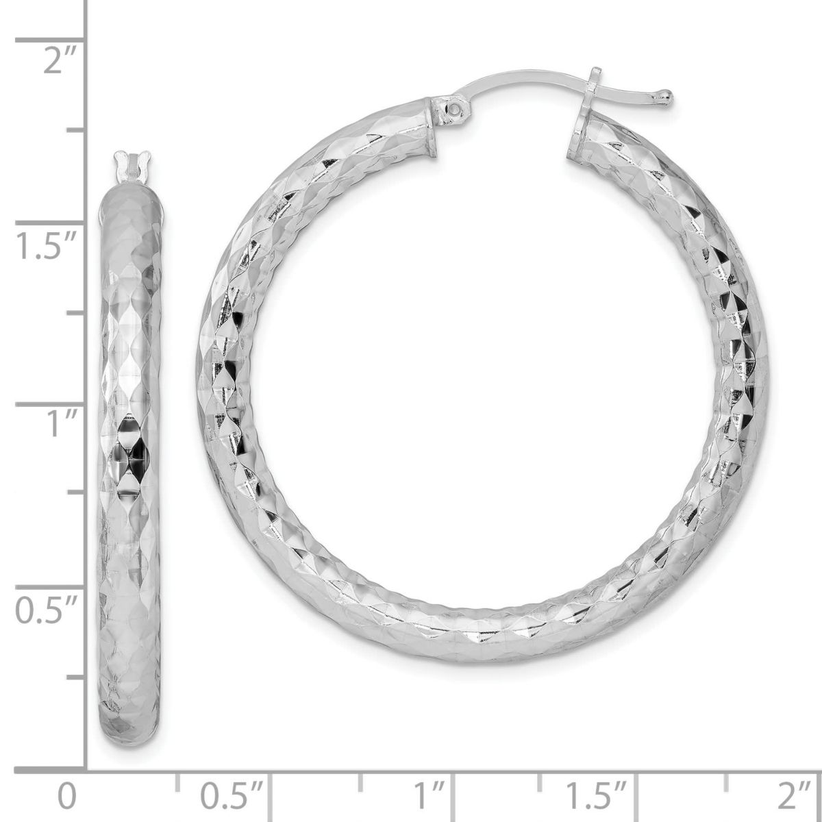 Sterling Silver Rhodium-plated 4mm Diamond-cut Hoop Earrings
