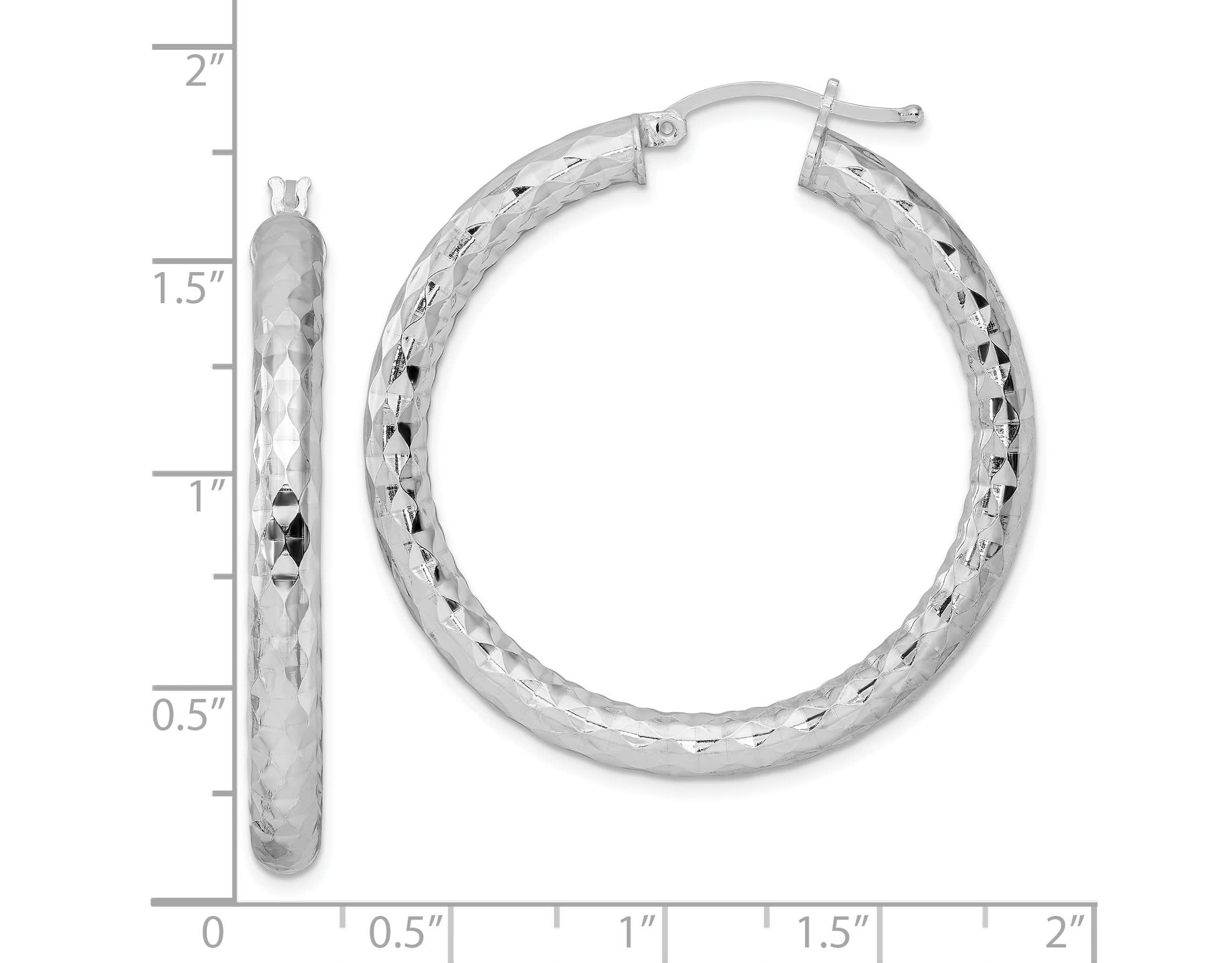 Sterling Silver Rhodium-plated 4mm Diamond-cut Hoop Earrings