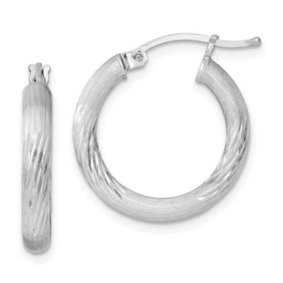 Luxury Giftware by Jere Sterling Silver Rhodium-plated 3mm Polished/Satin Diamond-cut Hoop Earrings