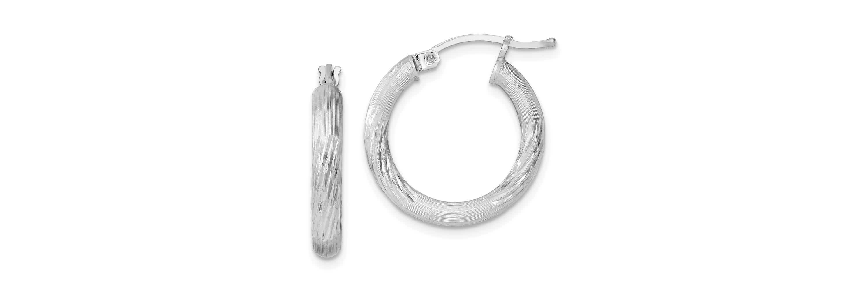 Sterling Silver Rhodium-plated 3mm Polished/Satin Diamond-cut Hoop Earrings