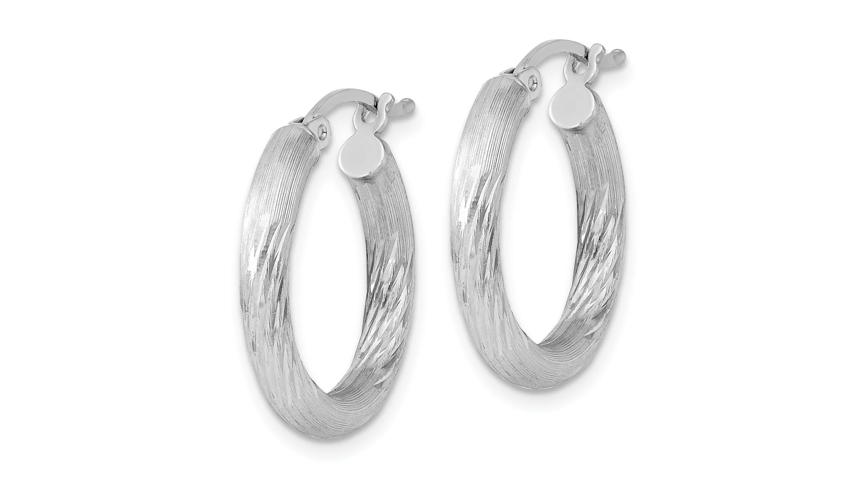 Sterling Silver Rhodium-plated 3mm Polished/Satin Diamond-cut Hoop Earrings