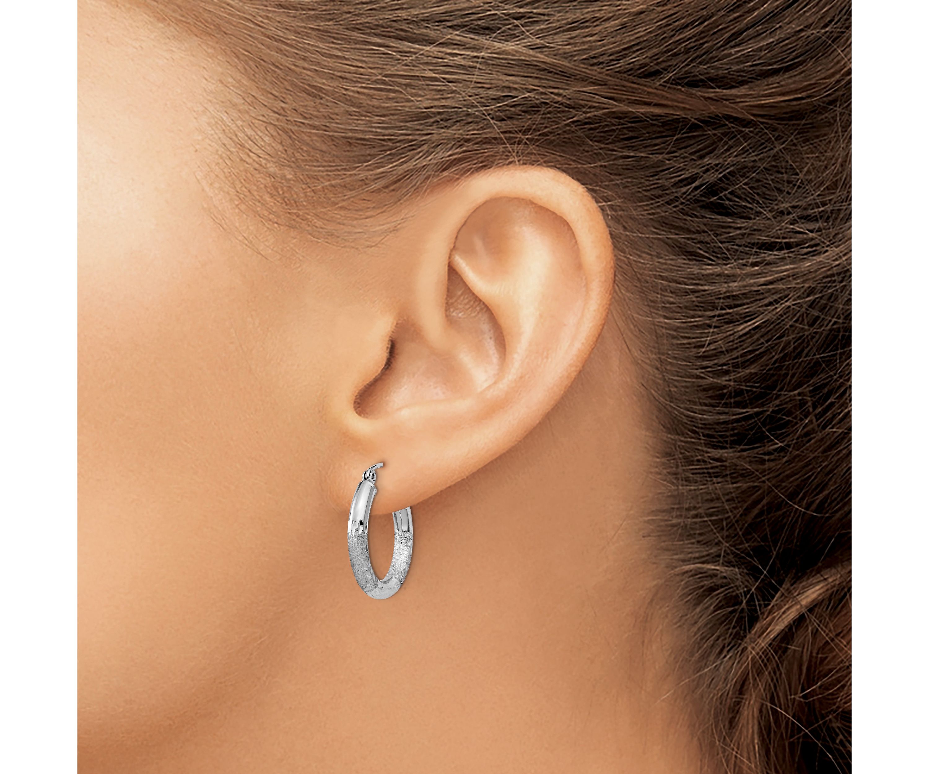 Sterling Silver Rhodium-plated 3mm Polished/Satin Diamond-cut Hoop Earrings