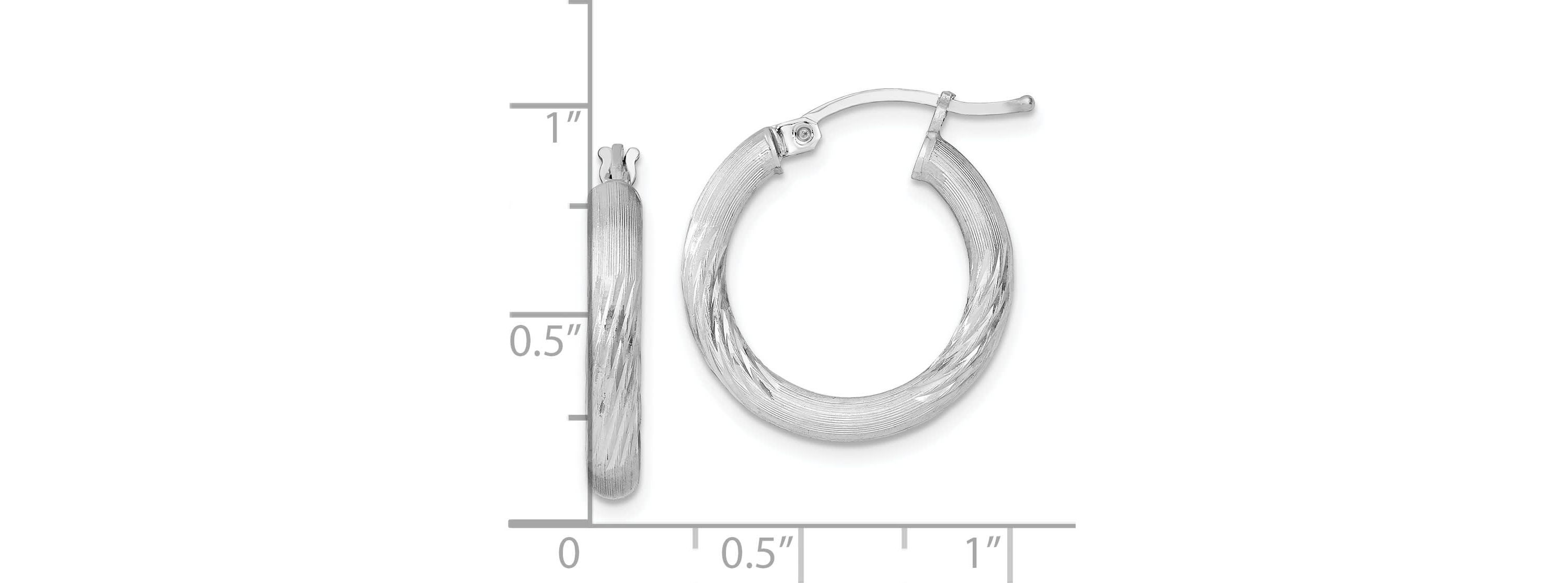 Sterling Silver Rhodium-plated 3mm Polished/Satin Diamond-cut Hoop Earrings
