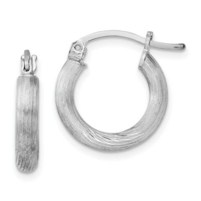 Luxury Giftware by Jere Sterling Silver Rhodium-plated 3mm Polished/Satin Diamond-cut Hoop Earrings