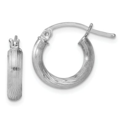 Luxury Giftware by Jere Sterling Silver Rhodium-plated 3mm Polished/Satin Diamond-cut Hoop Earrings