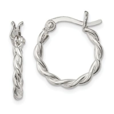 Luxury Giftware by Jere Sterling Silver Satin Twisted 2mm Hoop Earrings, White