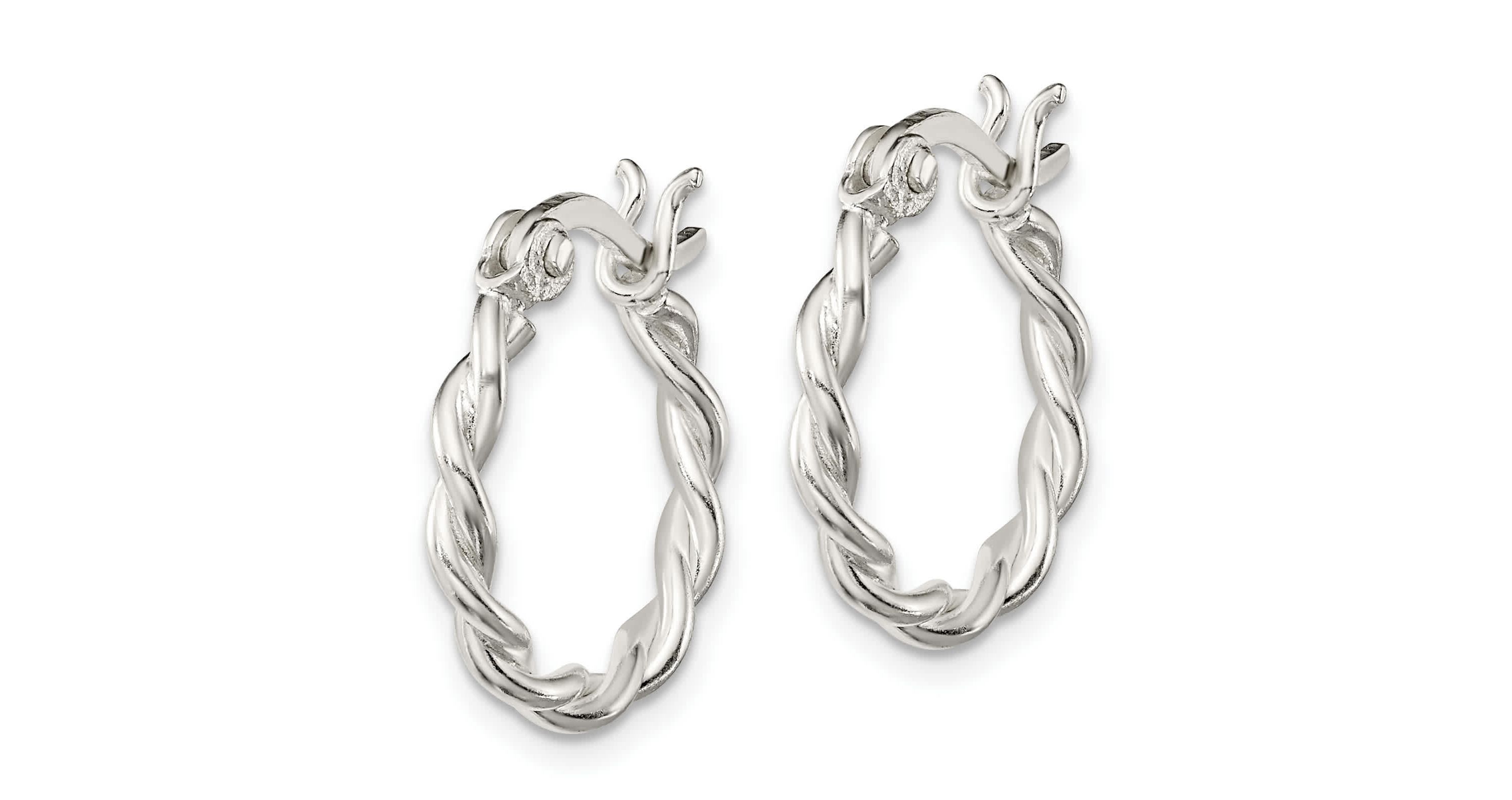 Sterling Silver Satin Twisted 2mm Hoop Earrings