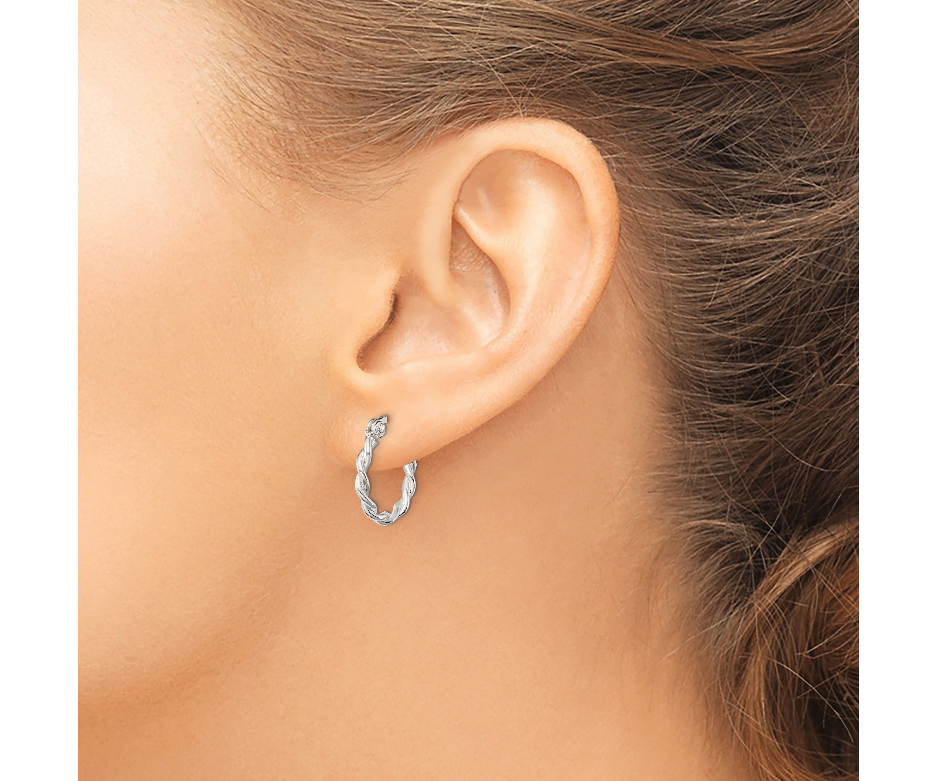 Sterling Silver Satin Twisted 2mm Hoop Earrings