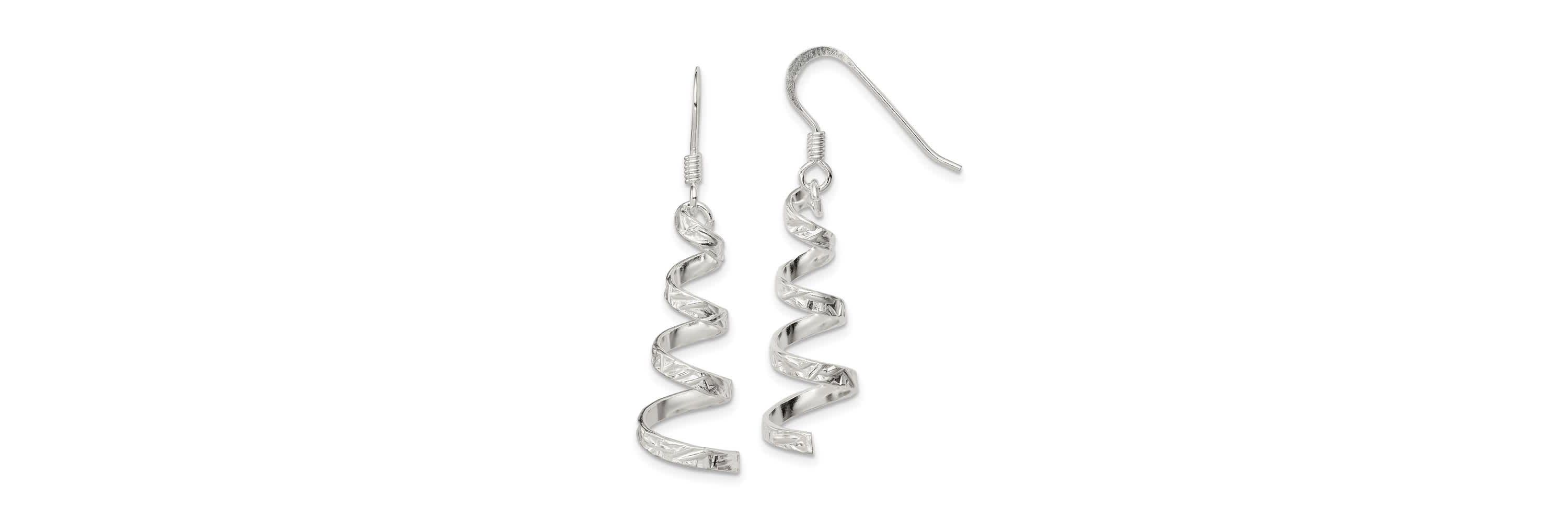 Sterling Silver Polished and Textured Twisted Dangle Earrings