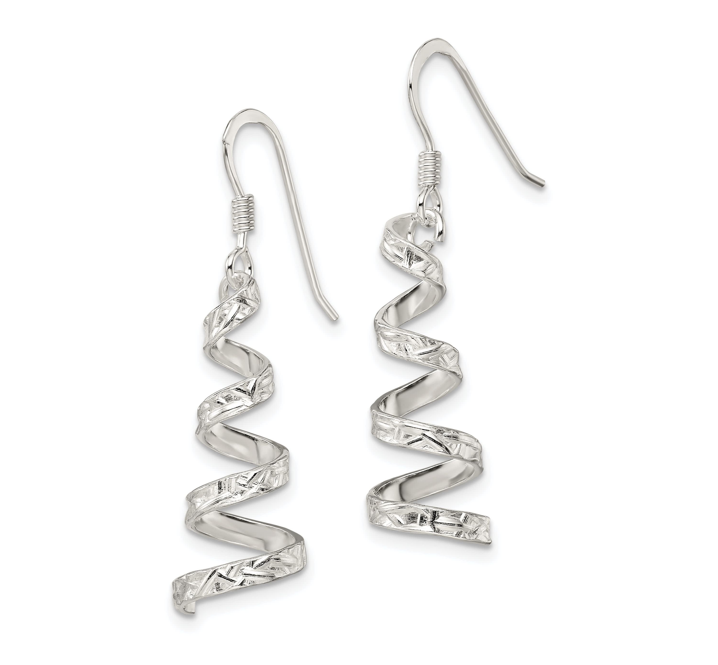 Sterling Silver Polished and Textured Twisted Dangle Earrings