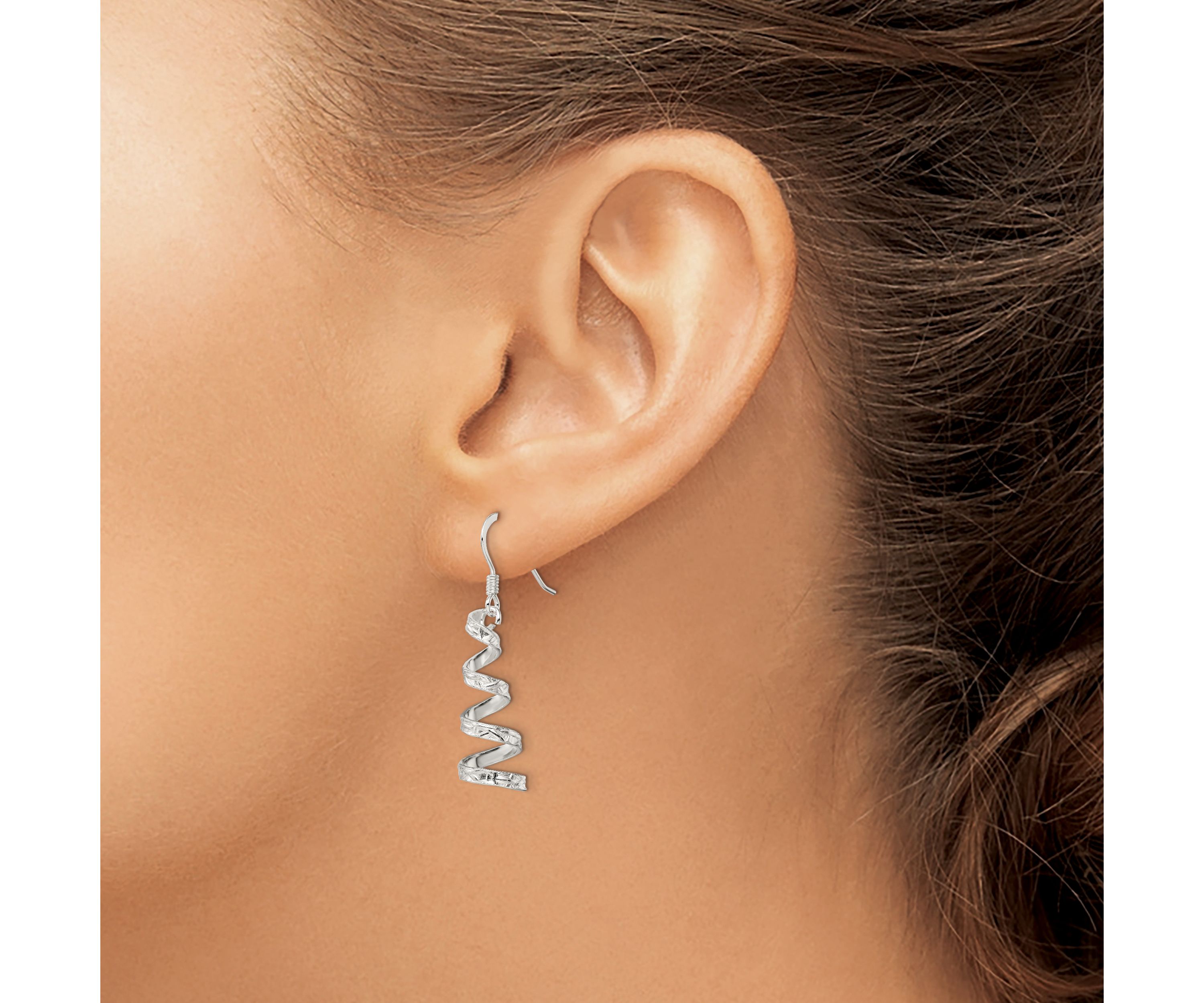 Sterling Silver Polished and Textured Twisted Dangle Earrings