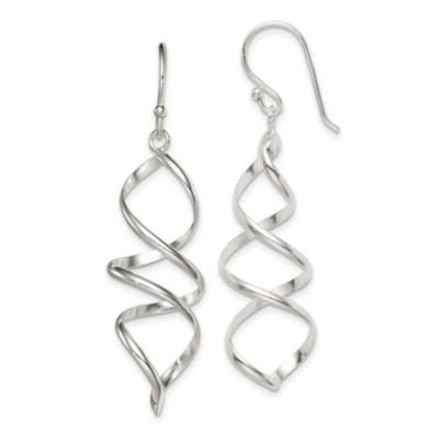 Luxury Giftware by Jere Sterling Silver Polished Corkscrew Twisted Dangle Earrings, White