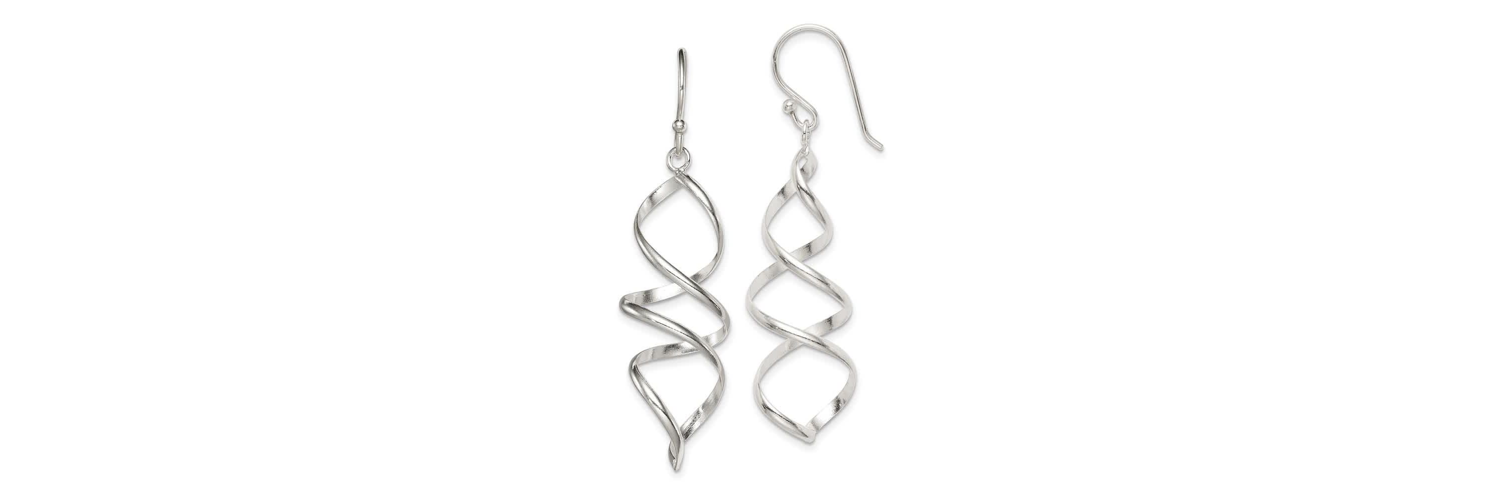 Sterling Silver Polished Corkscrew Twisted Dangle Earrings