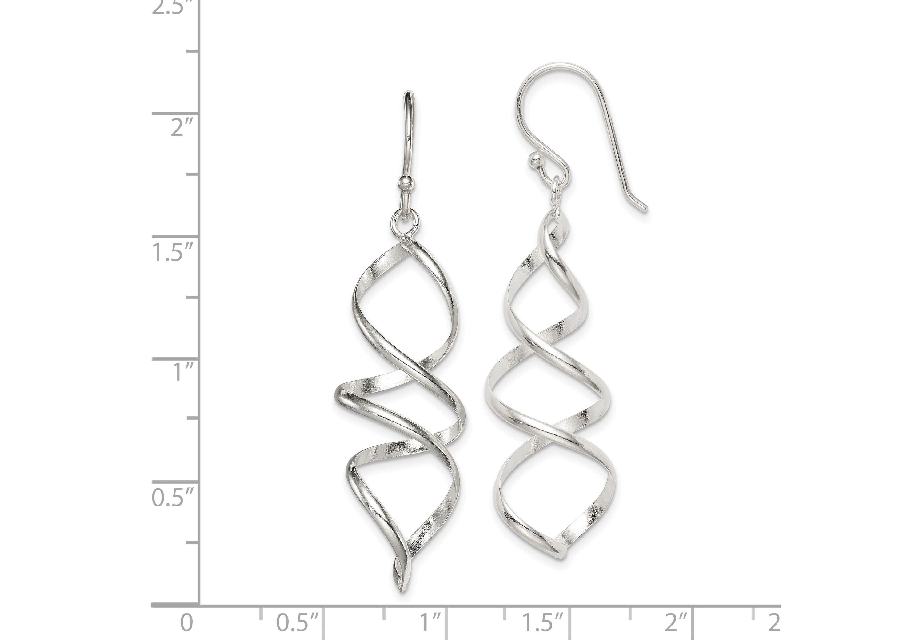 Sterling Silver Polished Corkscrew Twisted Dangle Earrings