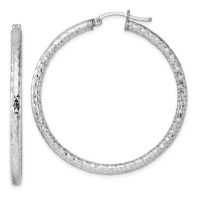Luxury Giftware by Jere Sterling Silver Rhodium-plated 3mm Diamond Cut Hoop Earrings, White