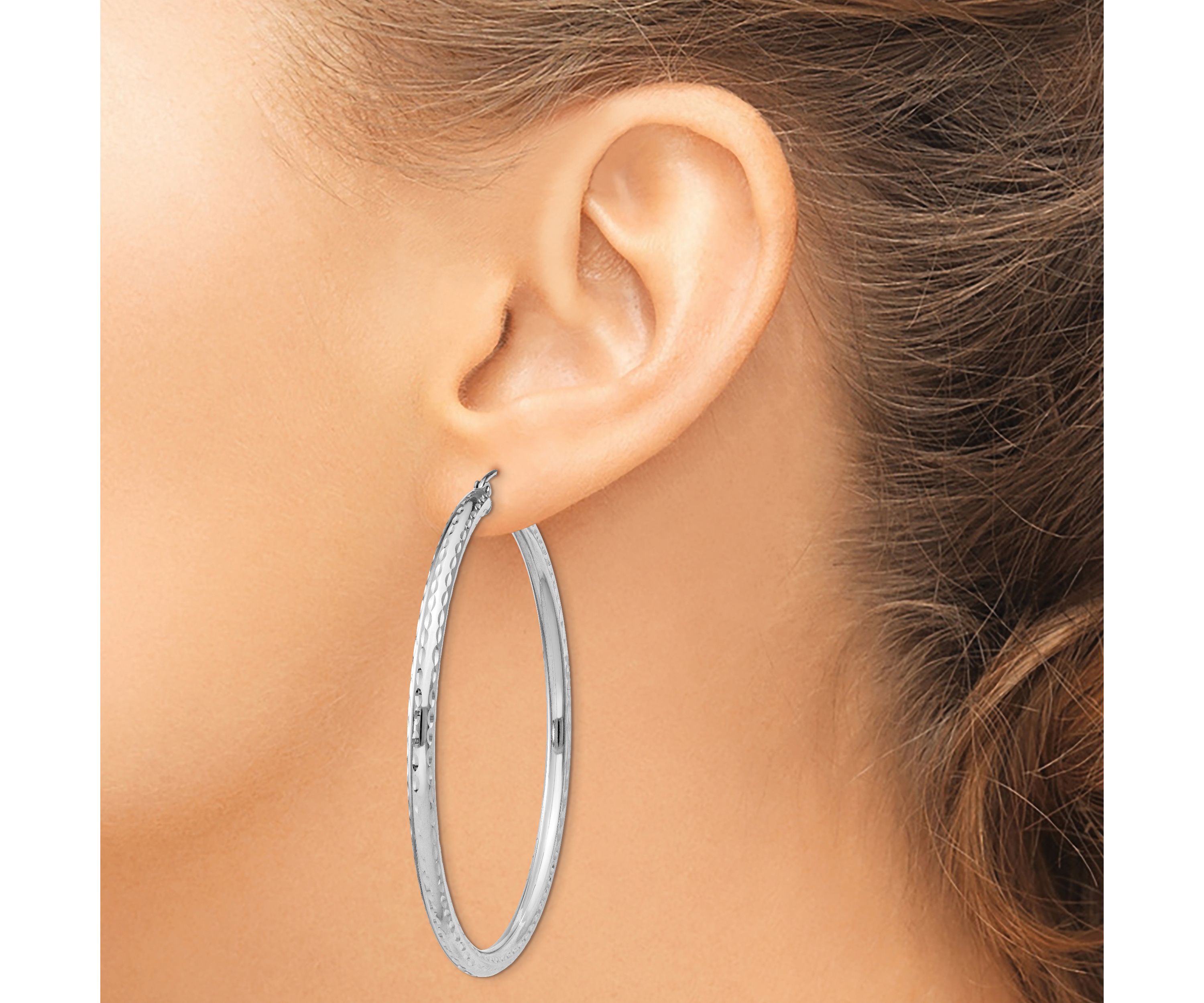 Sterling Silver Rhodium-plated 3mm Diamond Cut Hoop Earrings