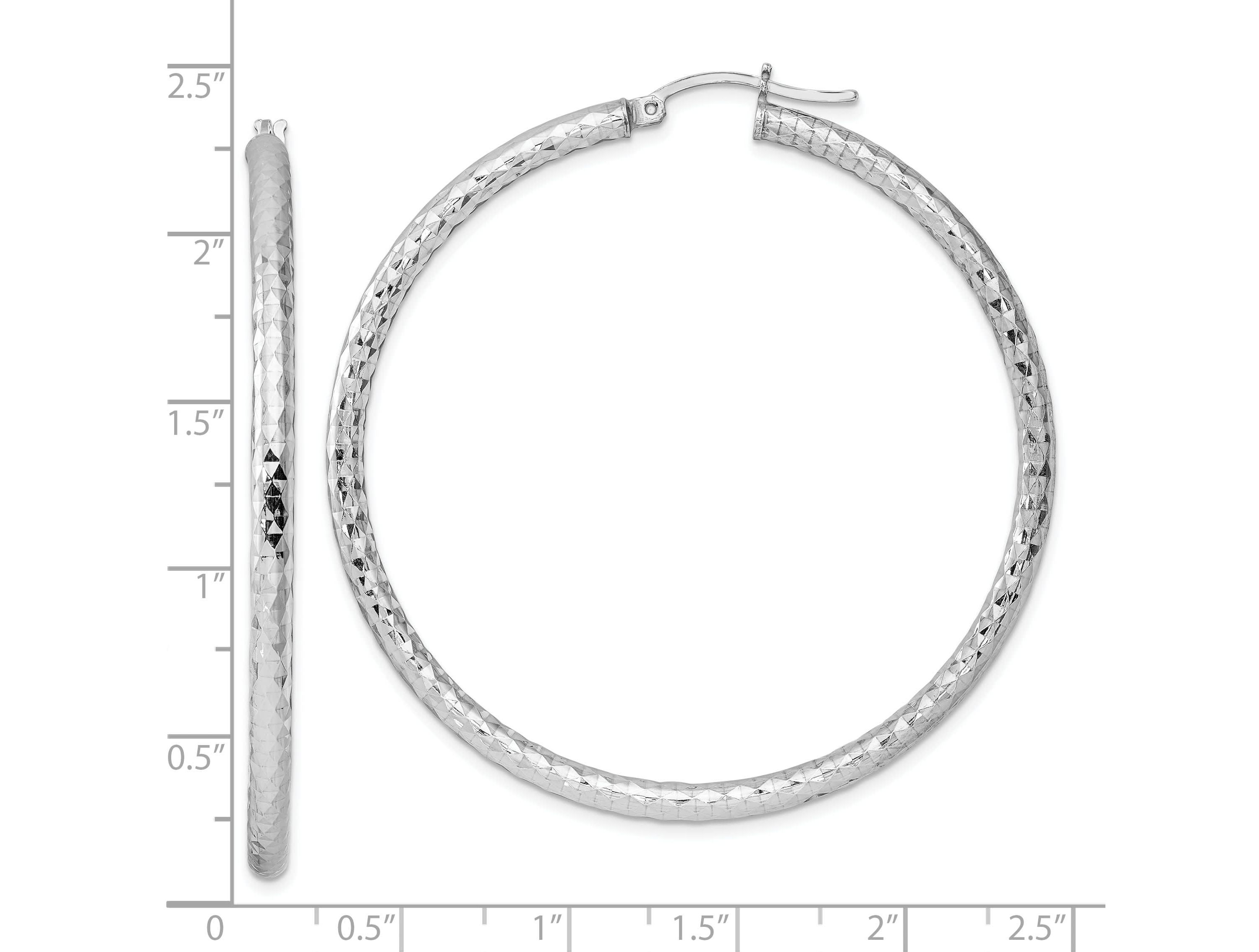 Sterling Silver Rhodium-plated 3mm Diamond Cut Hoop Earrings