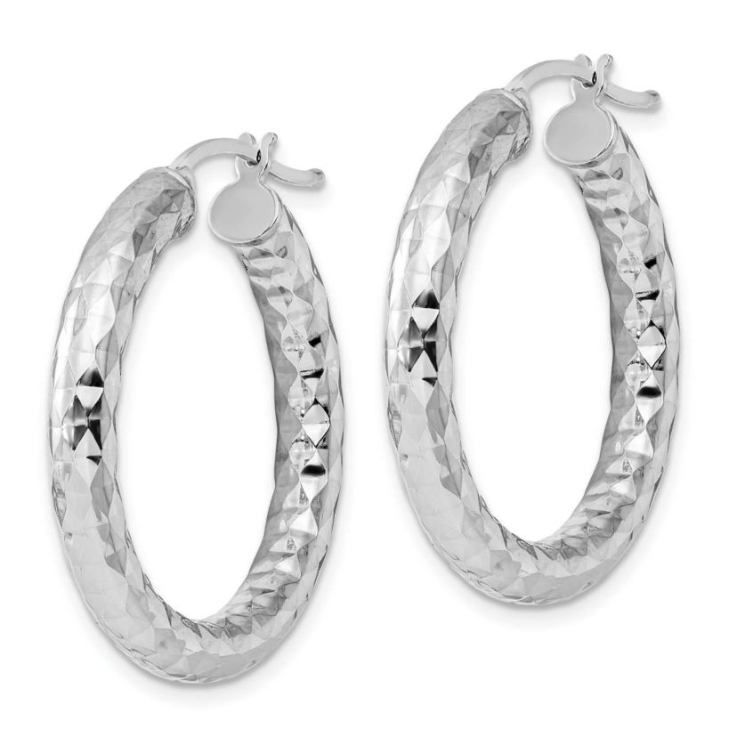 Sterling Silver Rhodium-plated 4mm Diamond Cut Hoop Earrings