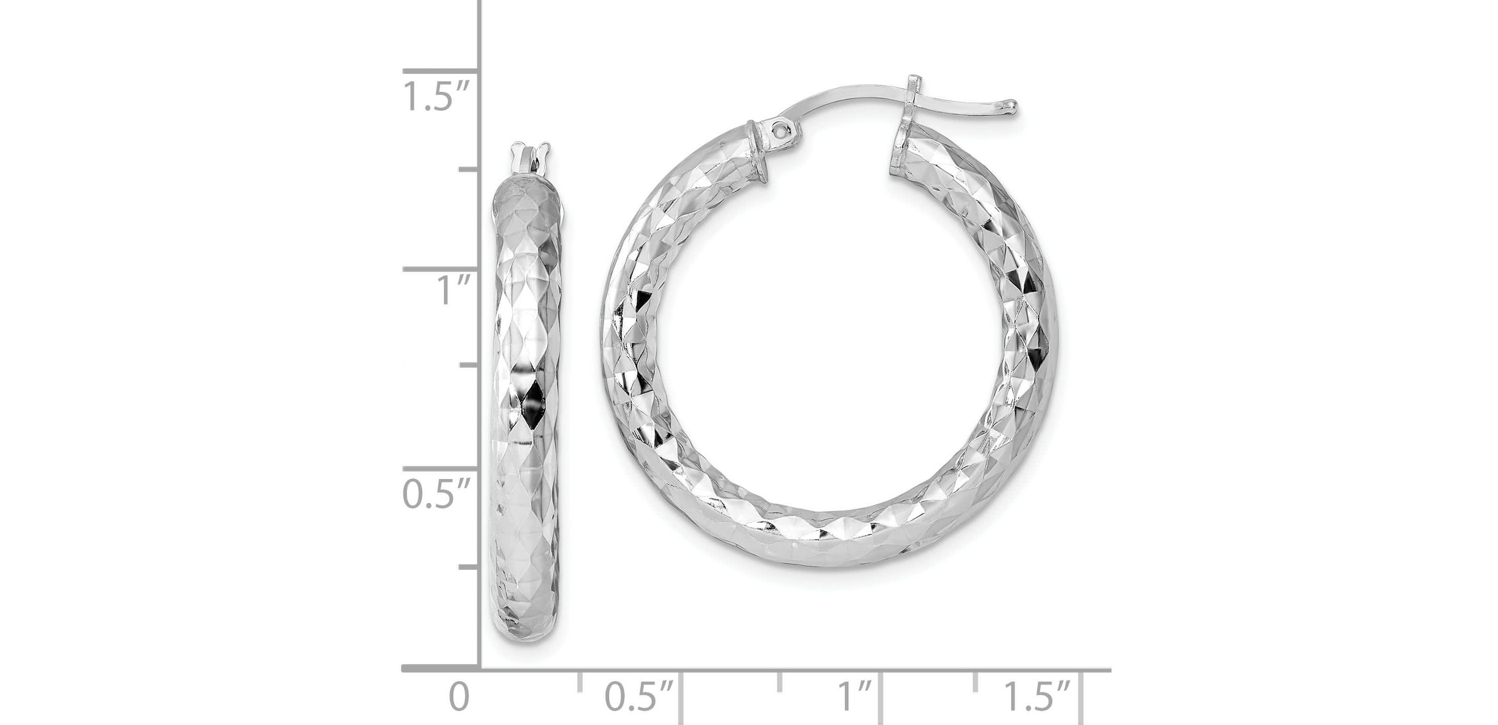 Sterling Silver Rhodium-plated 4mm Diamond Cut Hoop Earrings