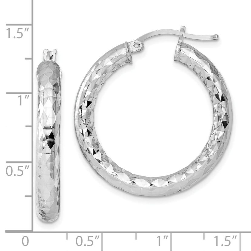 Sterling Silver Rhodium-plated 4mm Diamond Cut Hoop Earrings