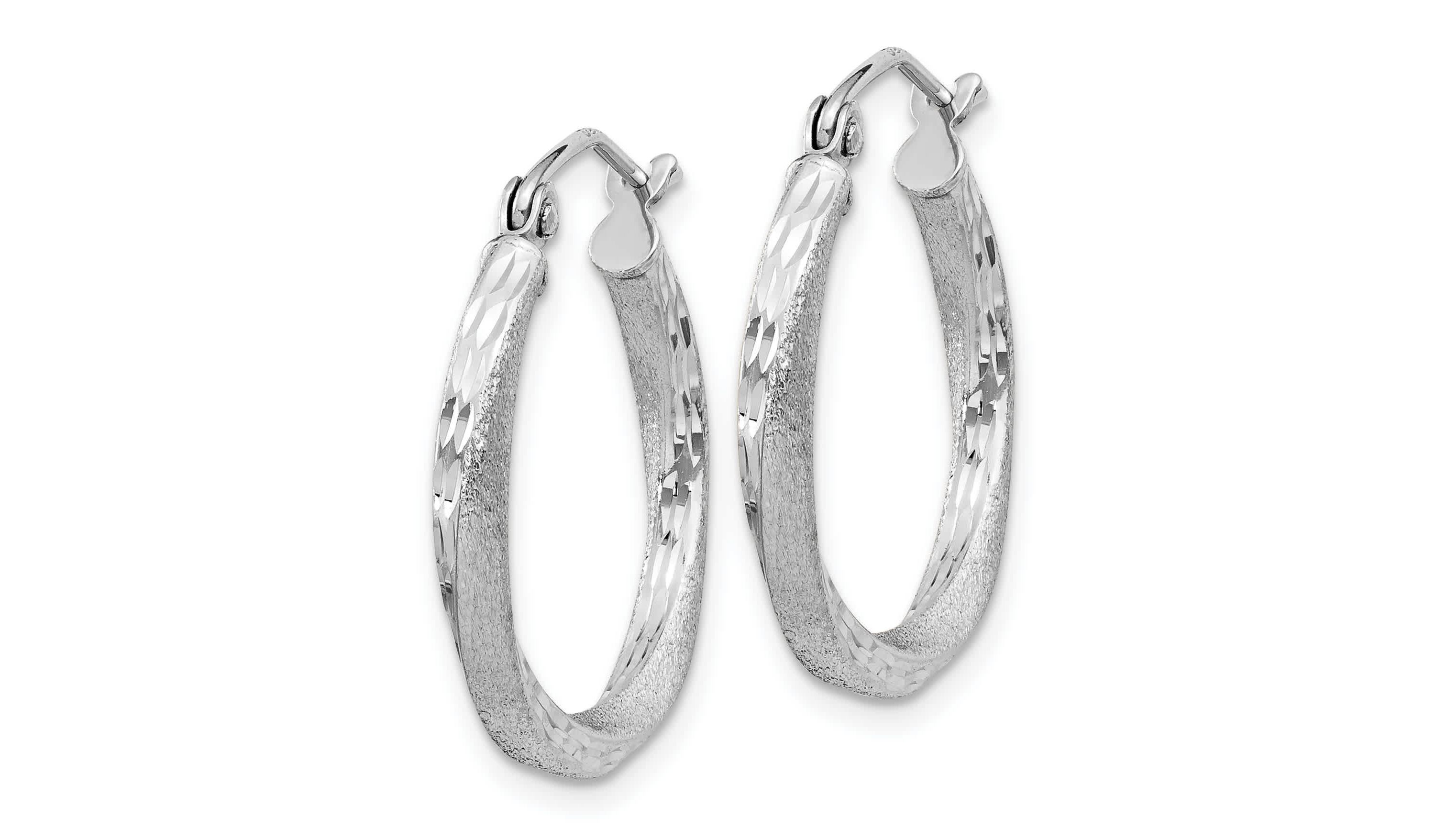 Sterling Silver Rhodium-plated Satin Diamond-cut 2.5x20mm Twisted Hoop Earrings