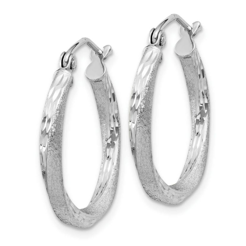 Sterling Silver Rhodium-plated Satin Diamond-cut 2.5x20mm Twisted Hoop Earrings