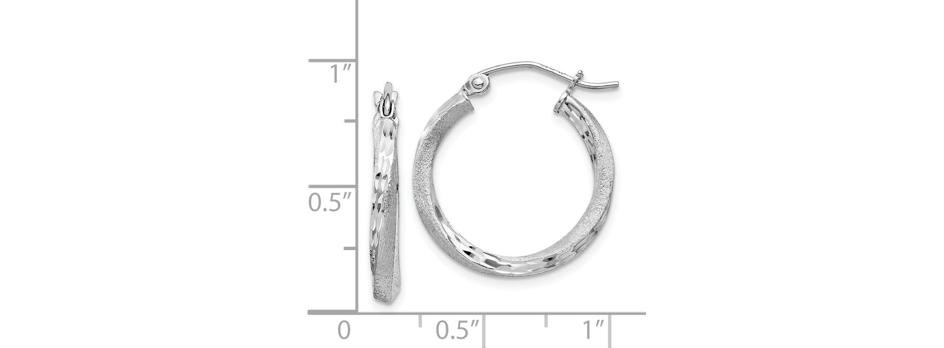 Sterling Silver Rhodium-plated Satin Diamond-cut 2.5x20mm Twisted Hoop Earrings