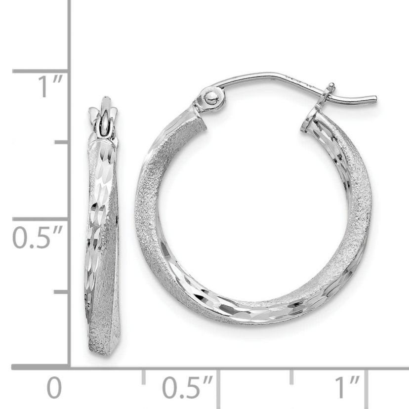Sterling Silver Rhodium-plated Satin Diamond-cut 2.5x20mm Twisted Hoop Earrings