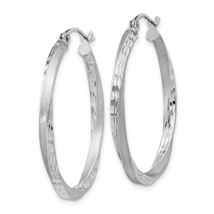 Sterling Silver Rhodium-plated Satin Diamond-cut 2.5x30mm Twisted Hoop Earrings