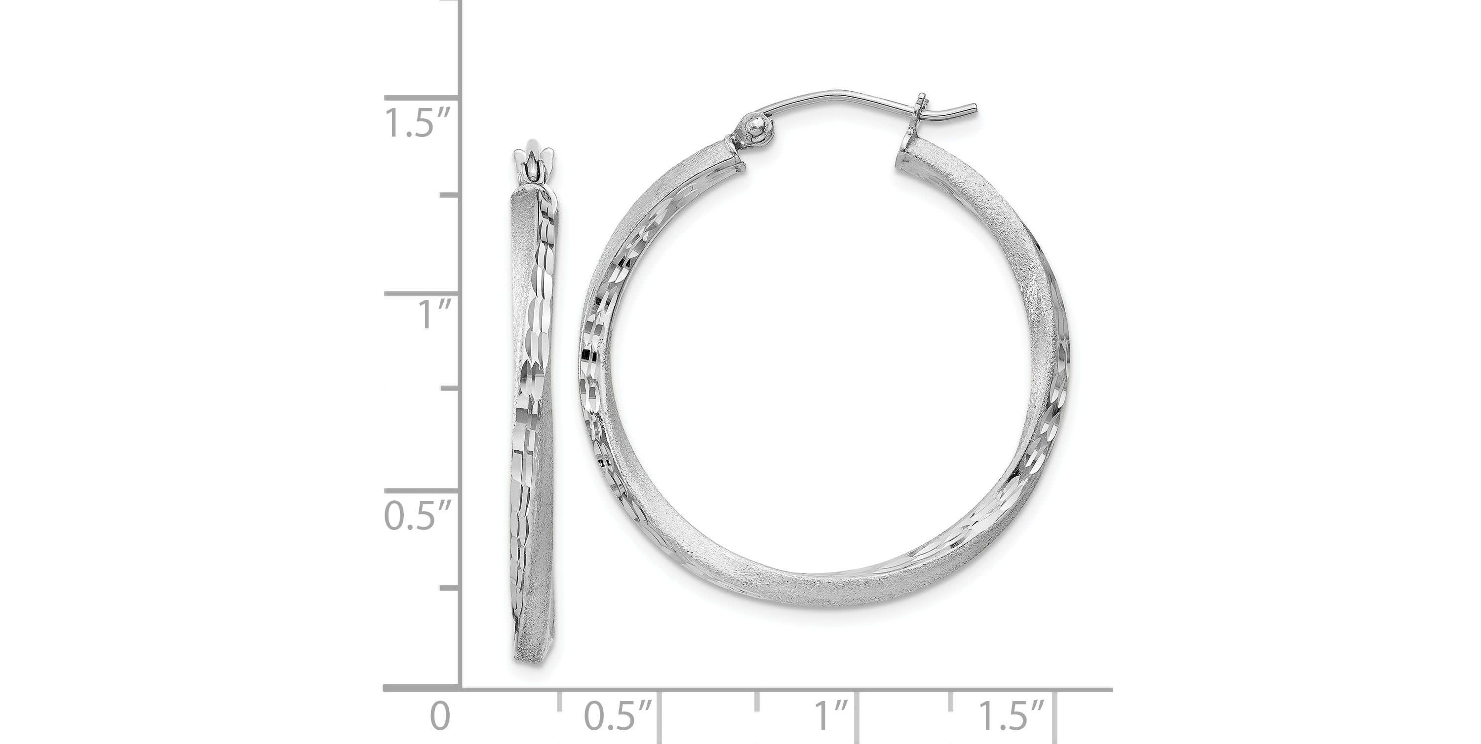 Sterling Silver Rhodium-plated Satin Diamond-cut 2.5x30mm Twisted Hoop Earrings