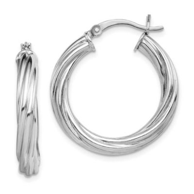 Luxury Giftware by Jere Sterling Silver Rhodium-plated Twisted 4x25mm Hoop Earrings