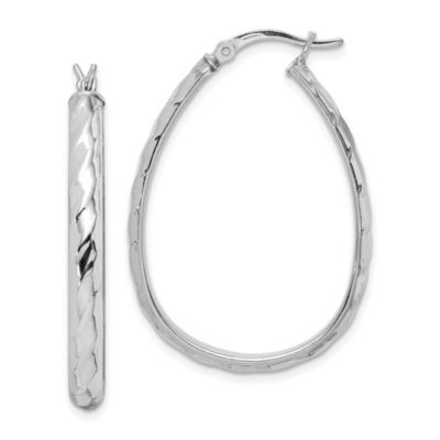 Luxury Giftware by Jere Sterling Silver Rhodium-plated 4mm Textured Hoop Earrings