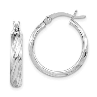 Luxury Giftware by Jere Sterling Silver Rhodium-plated Textured 20mm Hoop Earrings, White