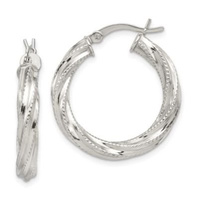Luxury Giftware by Jere Sterling Silver Rhodium-plated Patterned Twisted 4x25mm Hoop Earrings