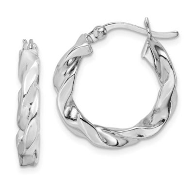 Luxury Giftware by Jere Sterling Silver Rhodium Plated Twisted 3.5x20mm Hoop Earrings, White