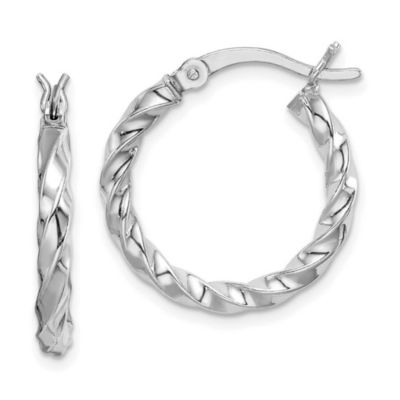 Luxury Giftware by Jere Sterling Silver Rhodium-plated Twisted 3x20mm Hoop Earrings, White