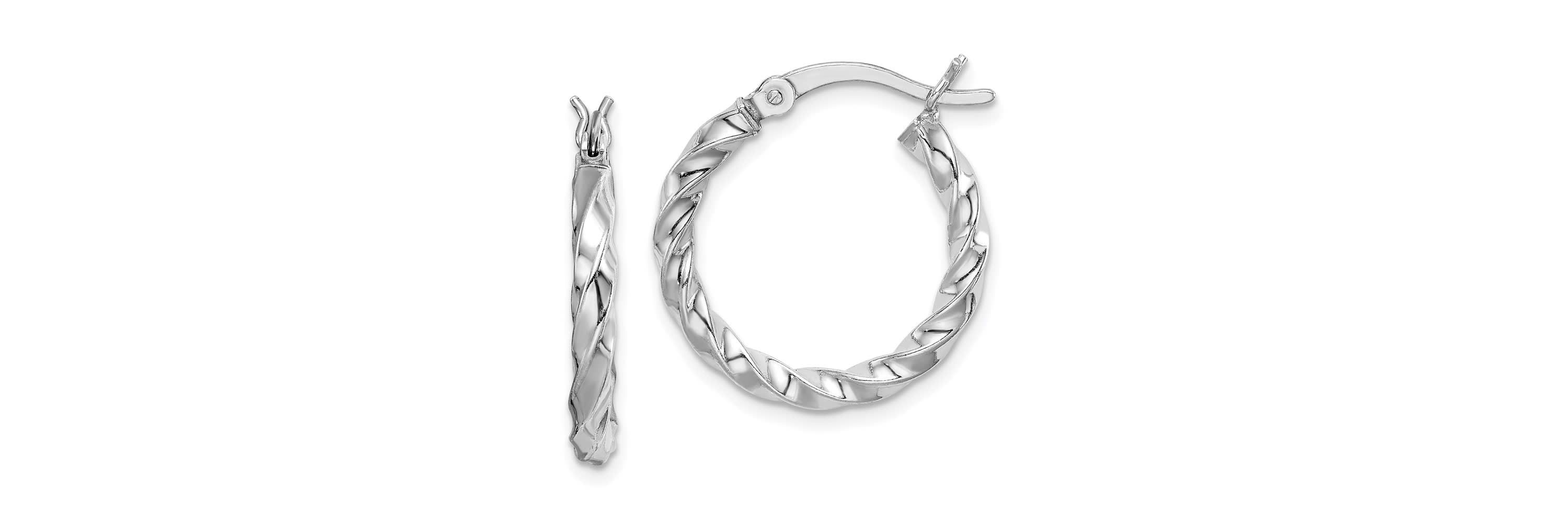Sterling Silver Rhodium-plated Twisted 3x20mm Hoop Earrings