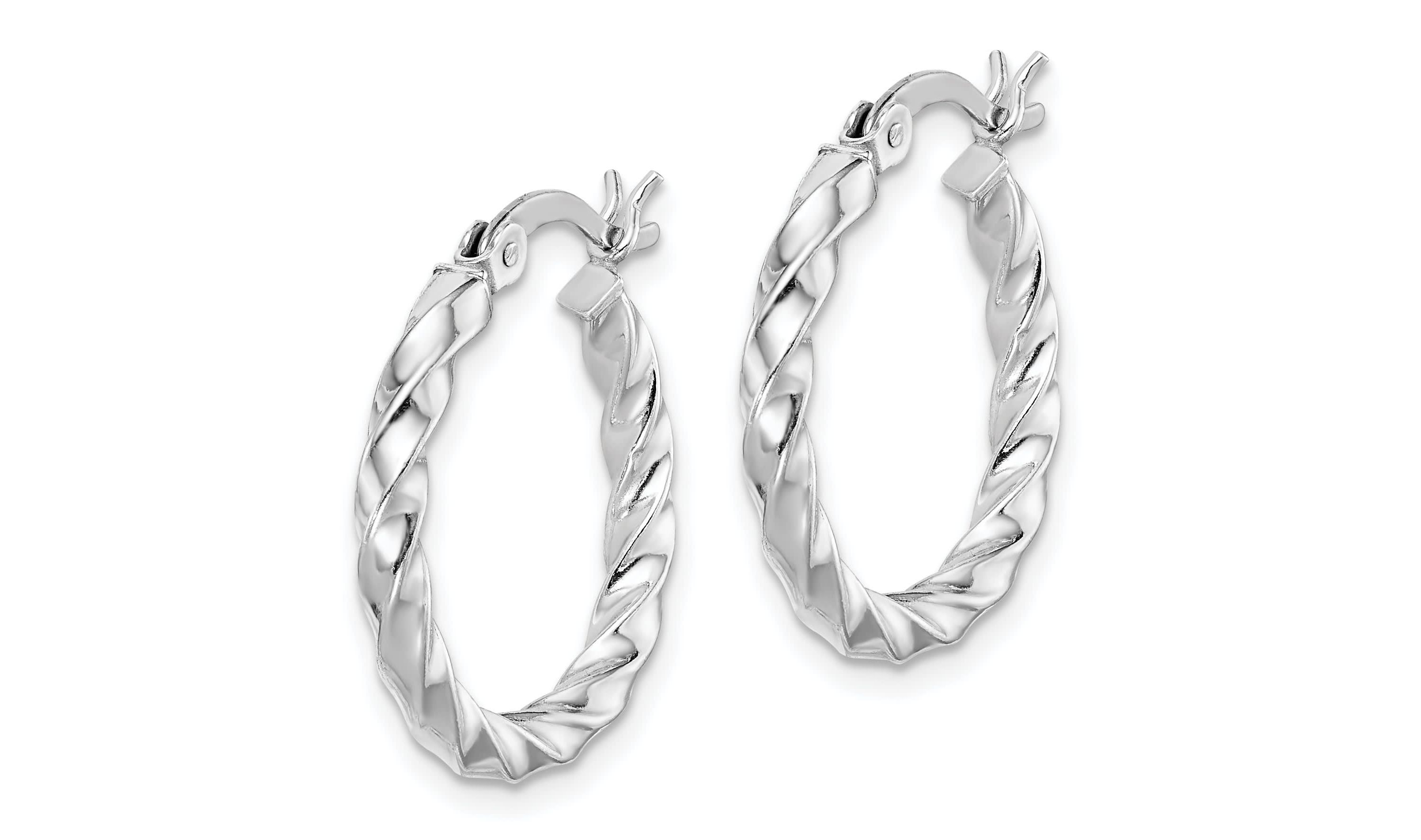 Sterling Silver Rhodium-plated Twisted 3x20mm Hoop Earrings