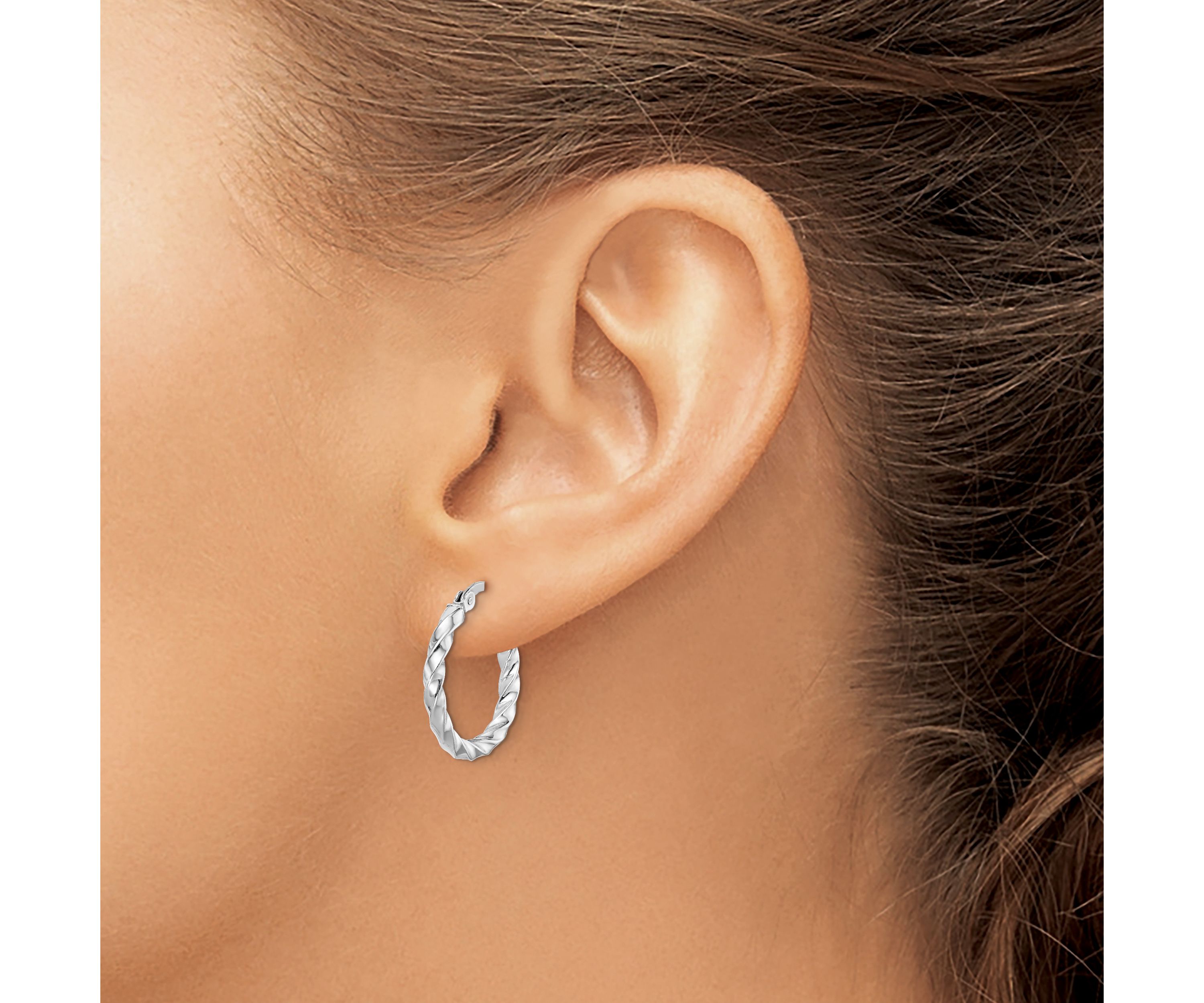 Sterling Silver Rhodium-plated Twisted 3x20mm Hoop Earrings