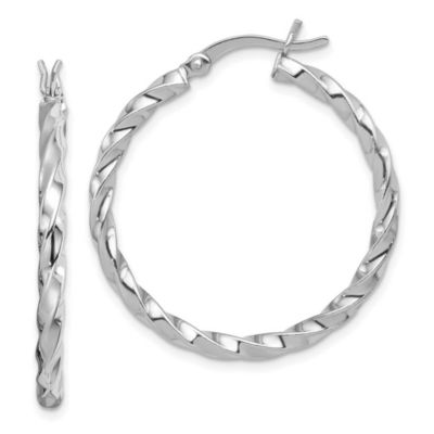 Luxury Giftware by Jere Sterling Silver Rhodium-plated Twisted 3x30mm Hoop Earrings, White